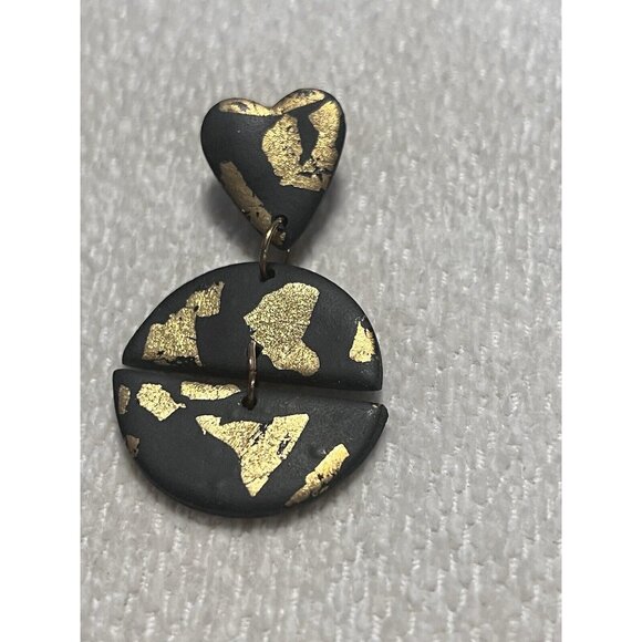Black And Gold Polymer Clay‎ Dangle Earrings Fashion Costume Statement Jewelry - Picture 5 of 9